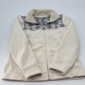 L.L.Bean Cream and Gray Nordic-Pattern Fleece Jacket